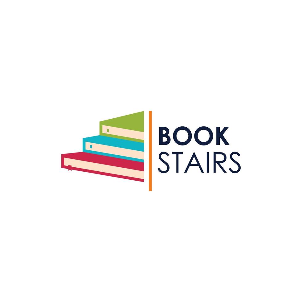 Stack of Books or Book Stairs Logo Template. vector