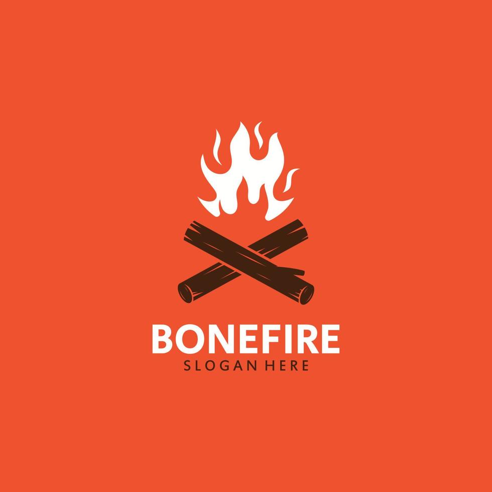 Logo Template Burning Bonfire With Crossing Woods. vector