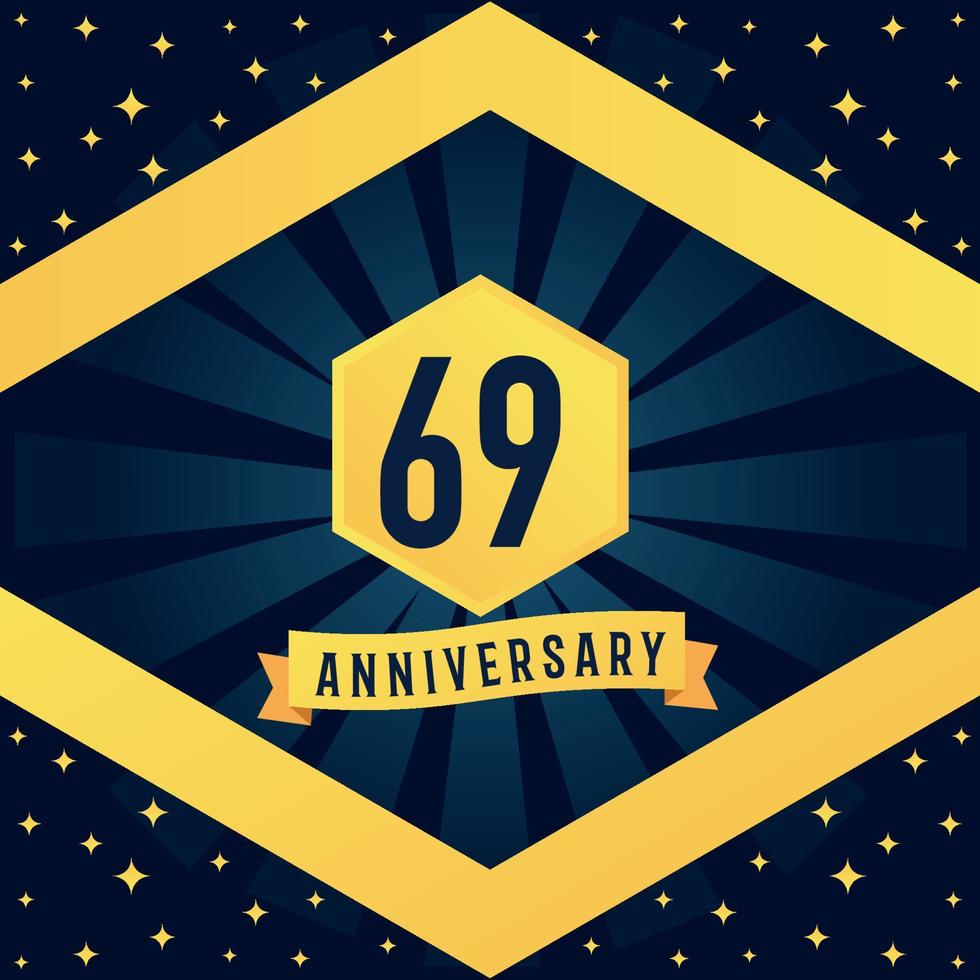 69 año aniversario logotipo diseño con azul giro infinito múltiple línea diseño en amarillo color frontera modelo vector ilustración