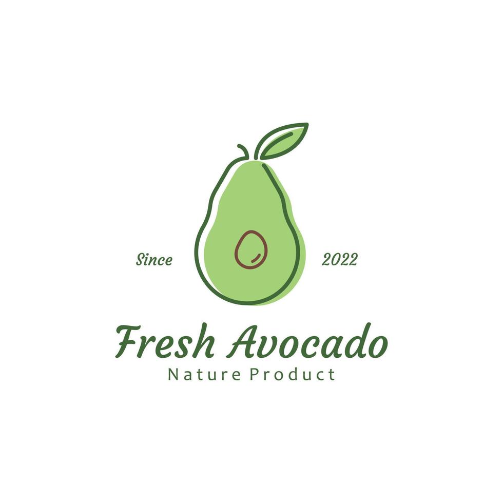 Natural Fresh Avocado Fruit Logo Template. Vector Illustration of Half Avocado Fruit with Leaves.