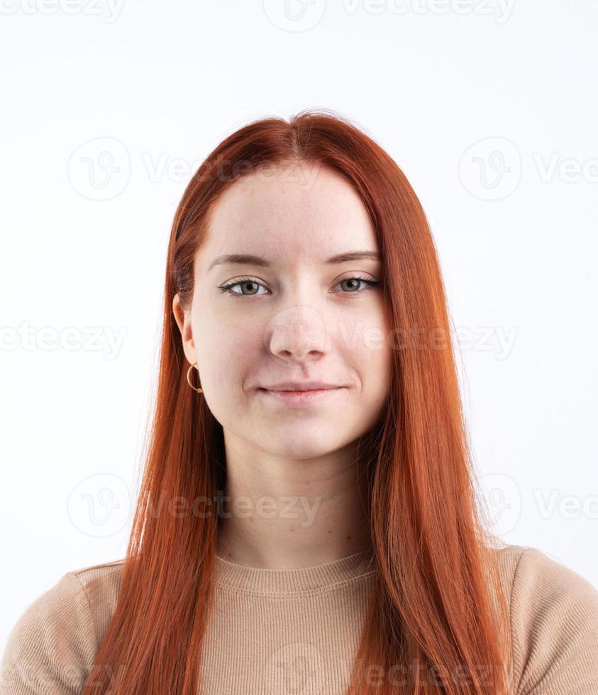 Biometric Passport photo of attractive female, natural look healthy skin