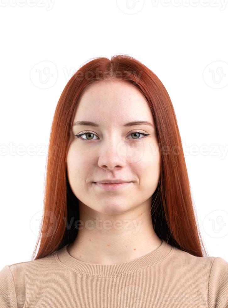 Biometric Passport photo of attractive female, natural look healthy skin