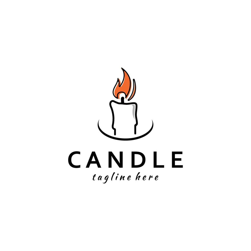 Burning Candle Vector Logo Template in Simple Flat Style.