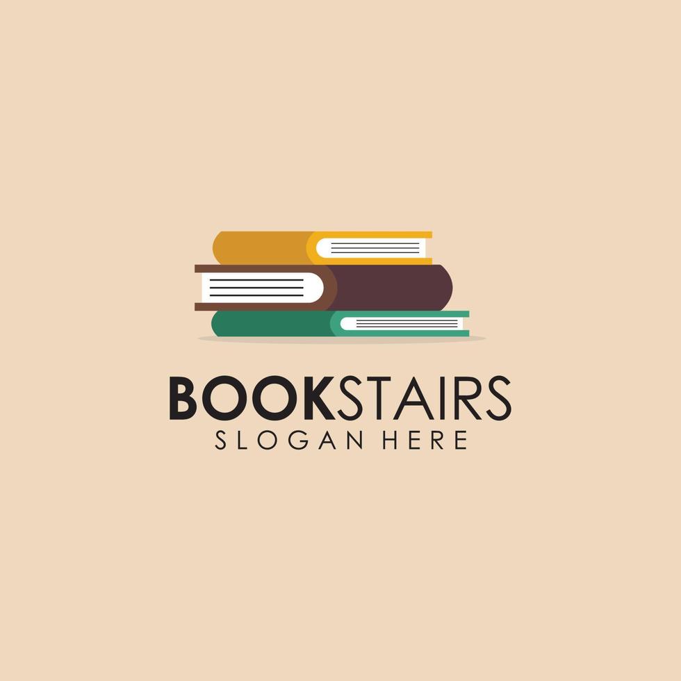 Stack of Books or Book Stairs Logo Template. vector