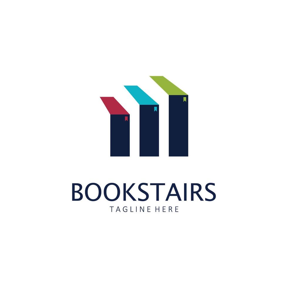 Stack of Books or Book Stairs Logo Template. vector