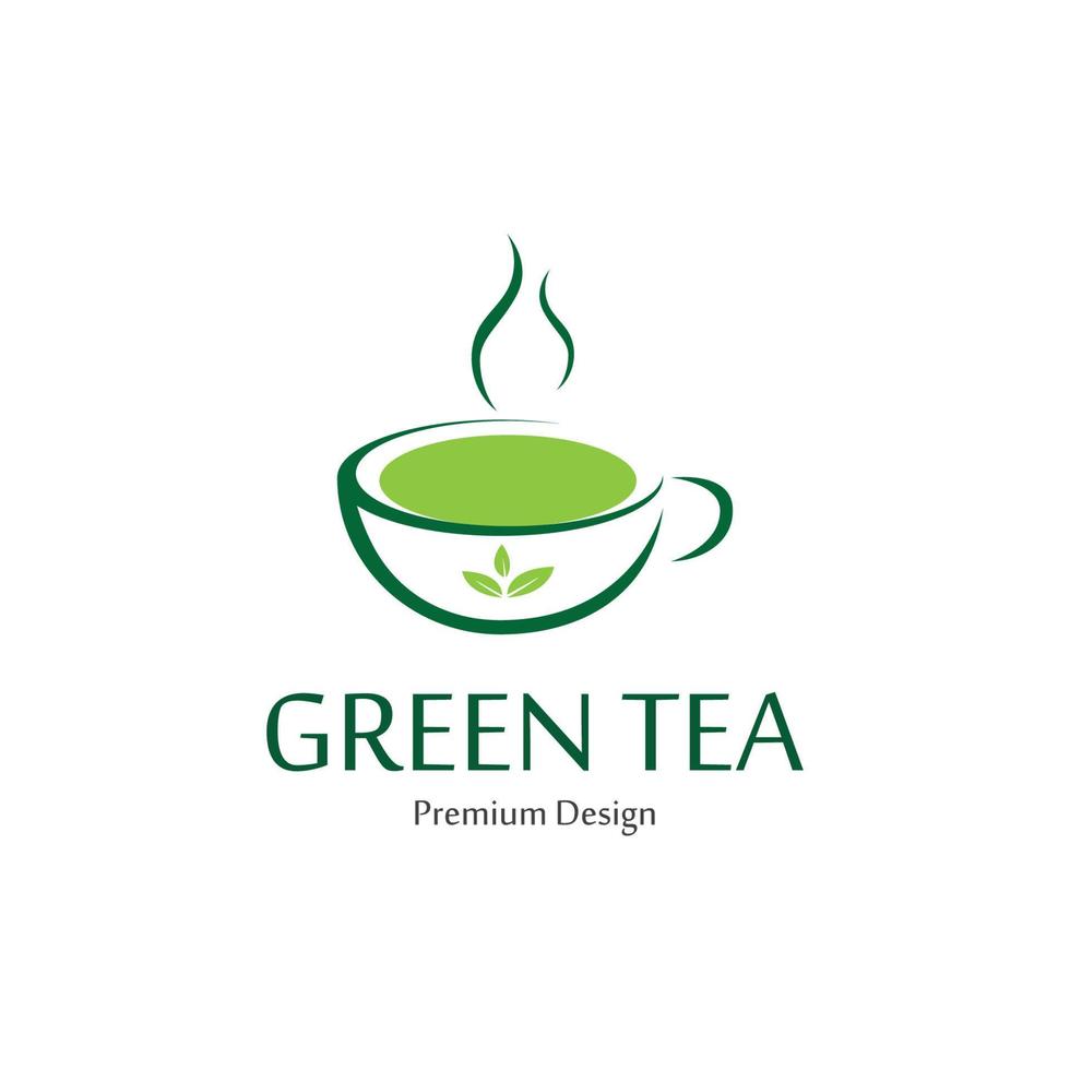 herbario verde té logo modelo. verde té en un taza vector ilustración.