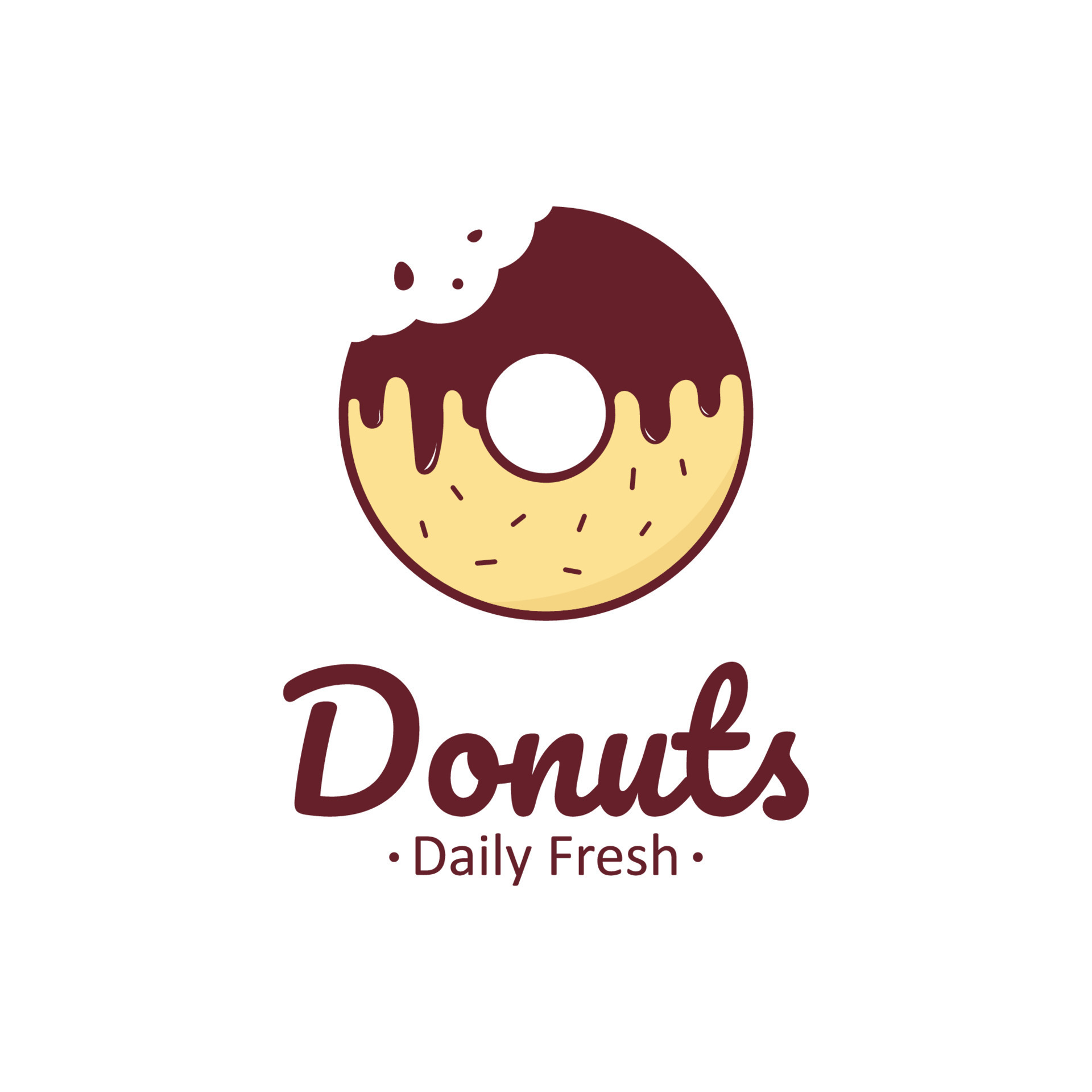 Donut or Bitten Donut Logo Template with Little Candy. Donut Shop or