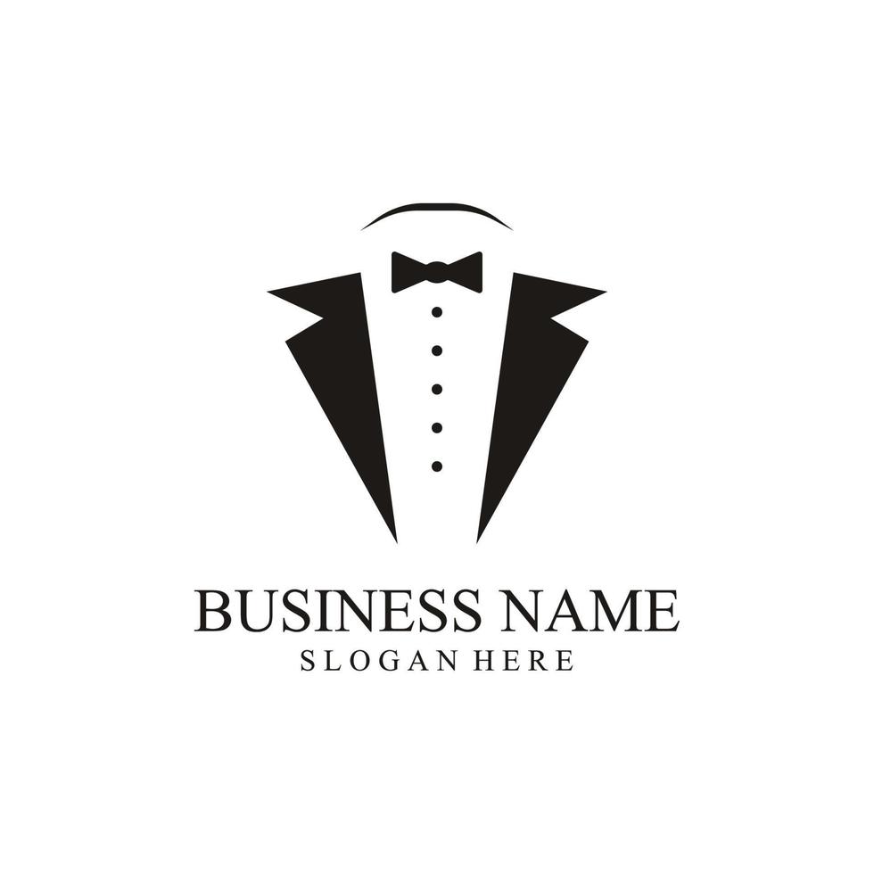 Tuxedo Suit Logo Template with Bow Tie For Men's Fashion. vector