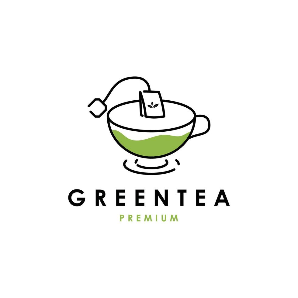 herbario verde té logo modelo. verde té en un taza vector ilustración.