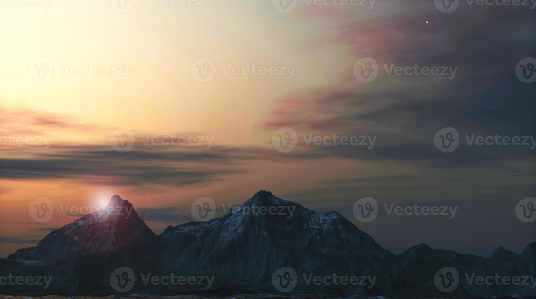 twilight sunset on the mountain the sky is orange 3D illustration photo