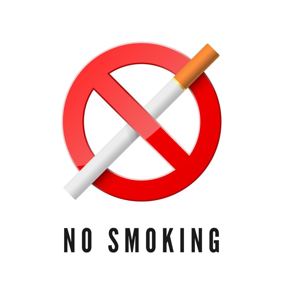 No Smoking. Red prohibition sign with cigarette. Realistic Forbidden Smoking Icon. Vector illustration isolated on white background