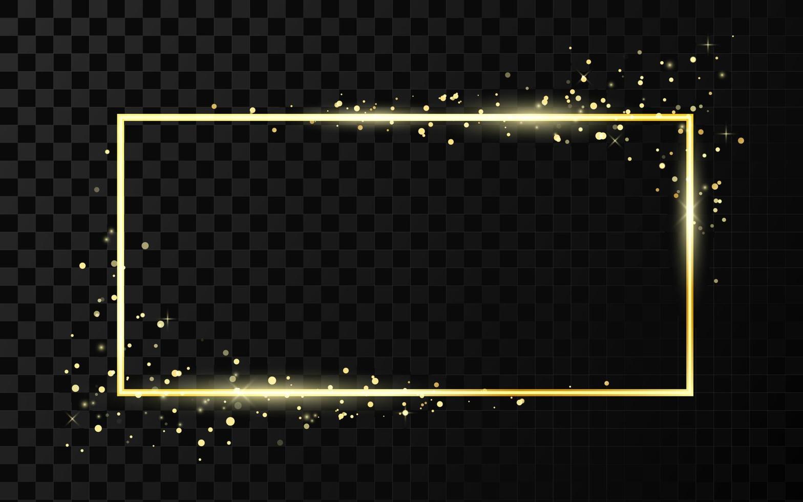 Golden frame template with glitter effect for banner, poster or postcard. Gold square shape frame with space for text. Banner frame template. Vector illustration