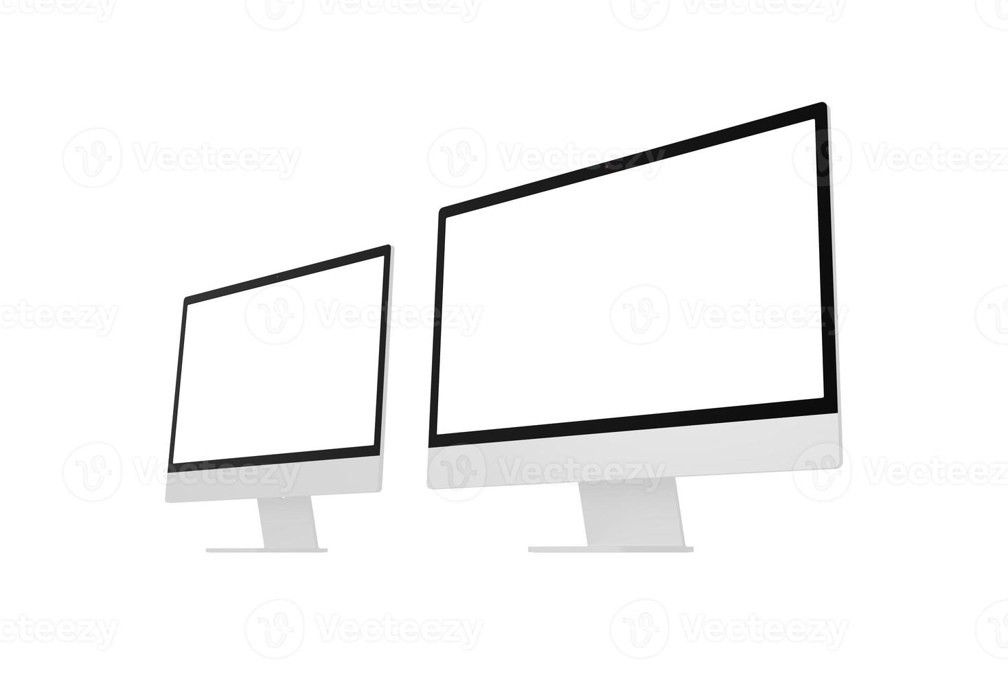 Two modern computer displays with isolated screen for app or web page promotions photo