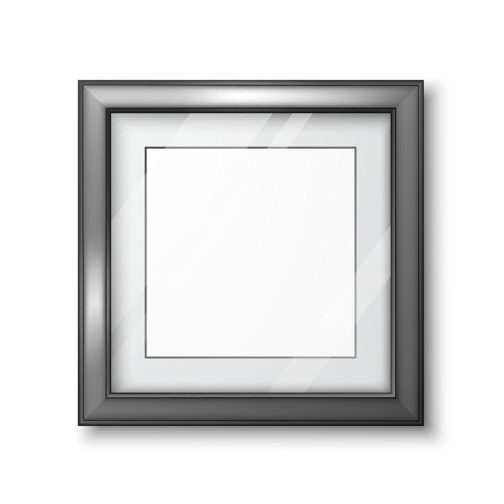 3d imagen o foto marco diseño. moderno vacío marco modelo con transparente vaso y sombra. vector aislado en blanco antecedentes