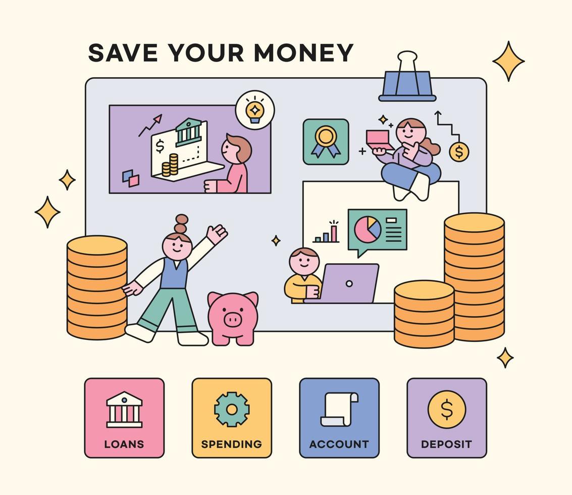 Finance and people, accounts for household economic growth, investment plan management. Vector web banner illustration.