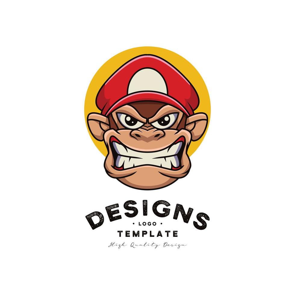 monkey head logo illustration with hat. vector