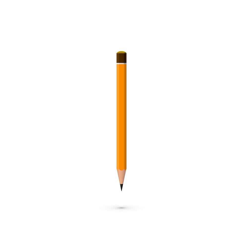 Yellow realistic pencil with shadow. Vector illustration isolated on white background