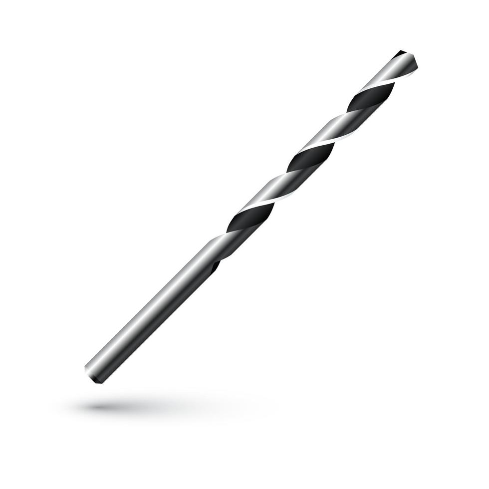 Realistic steel Drill Bit. Icon of drill. Vector illustration isolated on white background