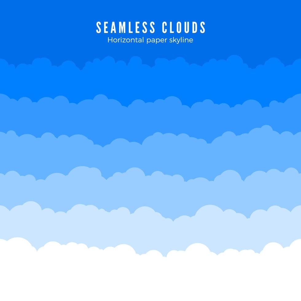 Horizontal seamless clouds. Skyline repeat texture. Blue Sky background. Paper clouds layers. Vector illustration