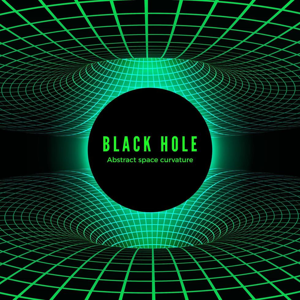 resumen negro agujero. ilustración de deformación hora y espacio en verde colores. destrucción de importar por negro agujero. vector ilustración