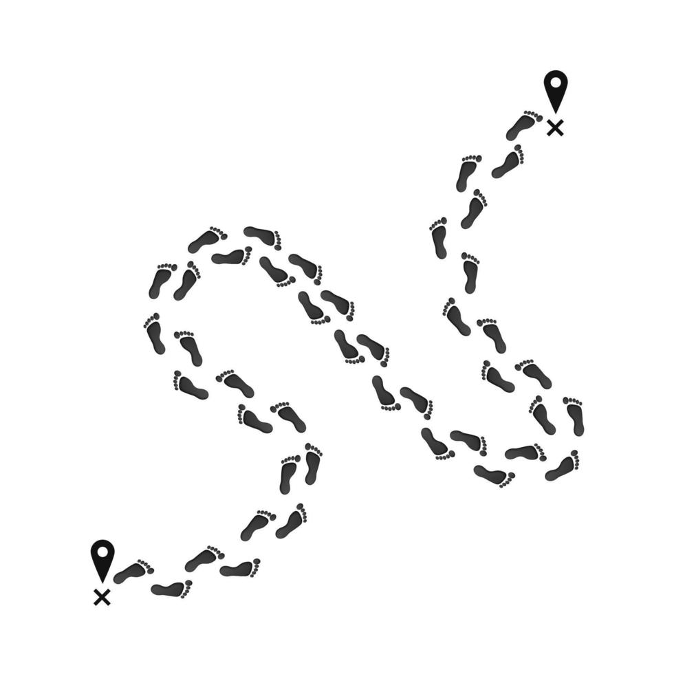 huella sendero desde comienzo punto a terminar alfiler. negro impresión de ruta en mapa. vector ilustración aislado en blanco antecedentes
