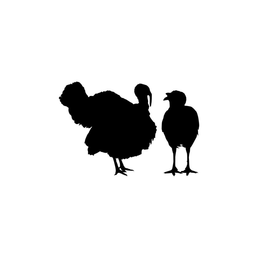 Pair of Turkey Silhouette for Art Illustration, Pictogram or Graphic Design Element. The Turkey is a large bird in the genus Meleagris. Vector Illustration