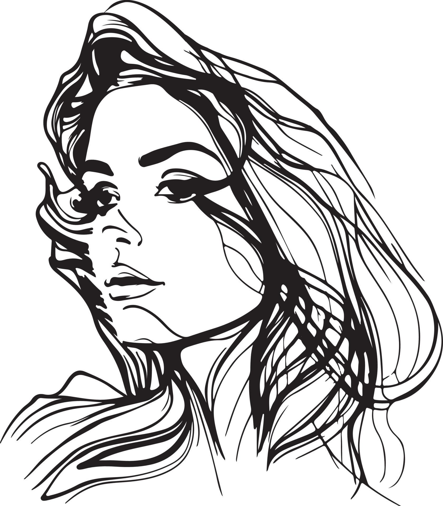 woman with hair line art style vector 21874413 Vector Art at Vecteezy