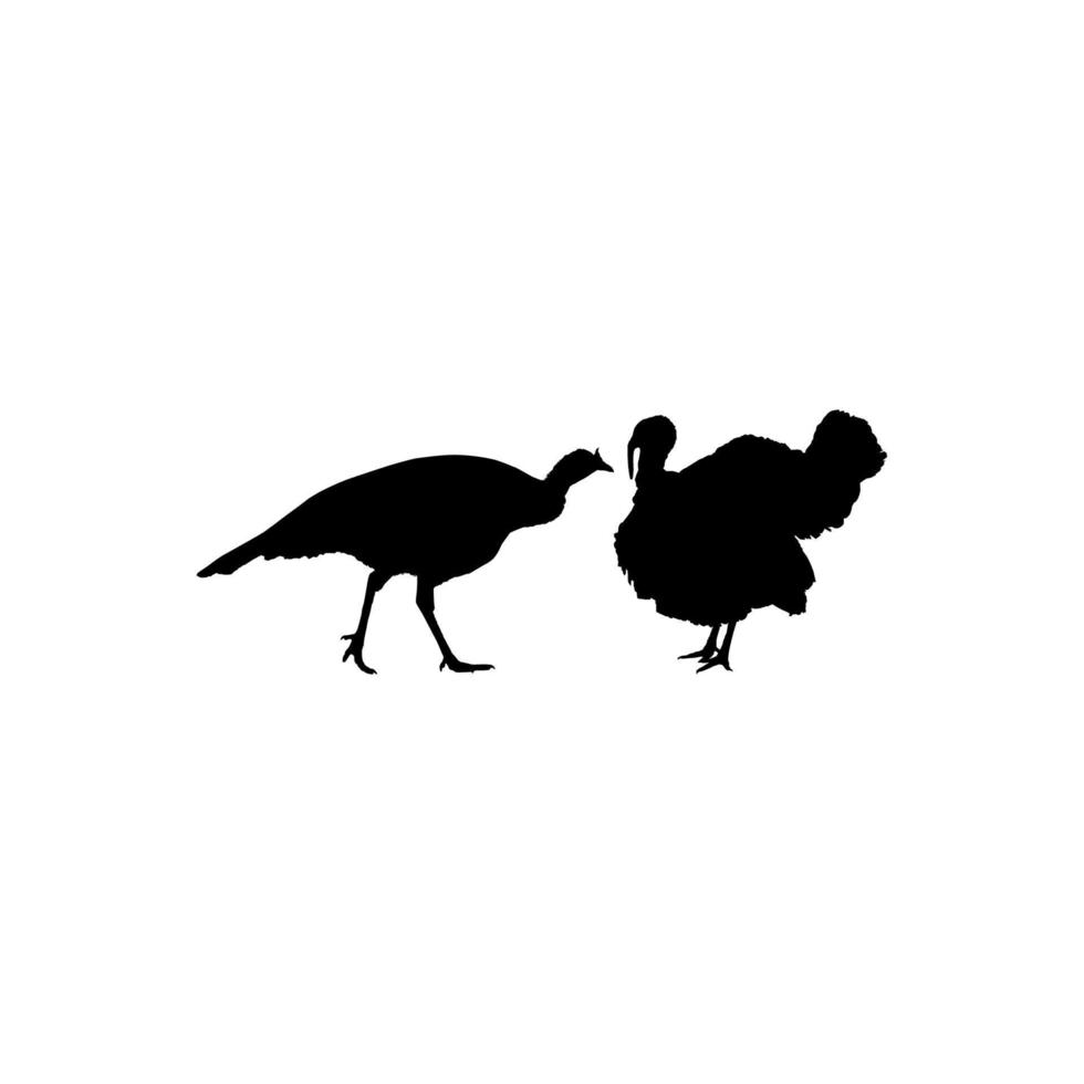 Pair of Turkey Silhouette for Art Illustration, Pictogram or Graphic Design Element. The Turkey is a large bird in the genus Meleagris. Vector Illustration