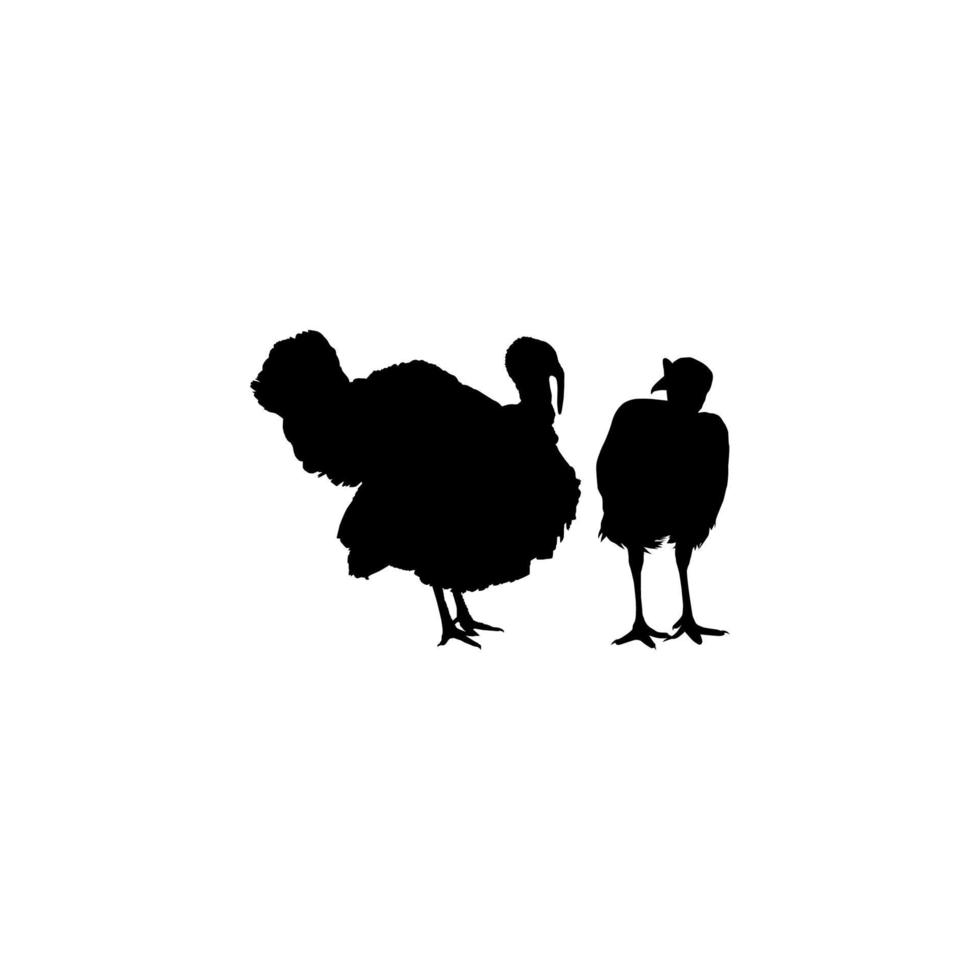 Pair of Turkey Silhouette for Art Illustration, Pictogram or Graphic Design Element. The Turkey is a large bird in the genus Meleagris. Vector Illustration