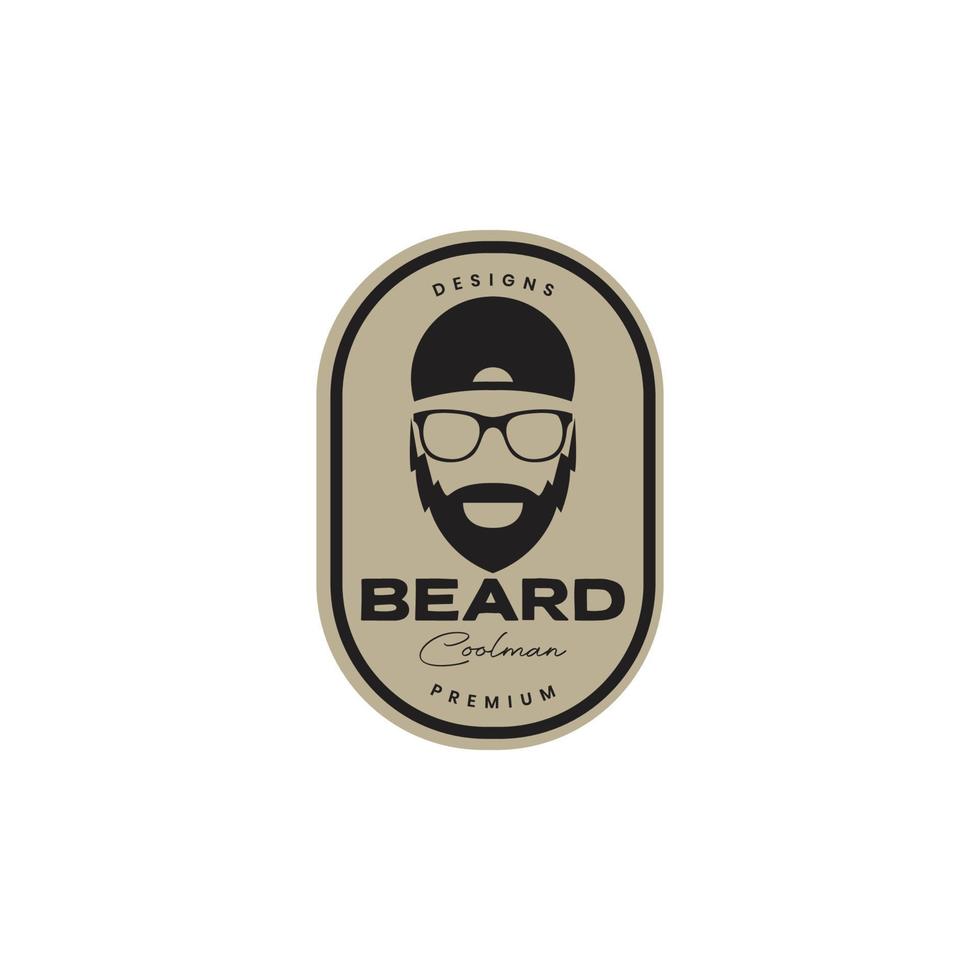 cool man style bearded sunglasses and hat badge vintage logo design vector