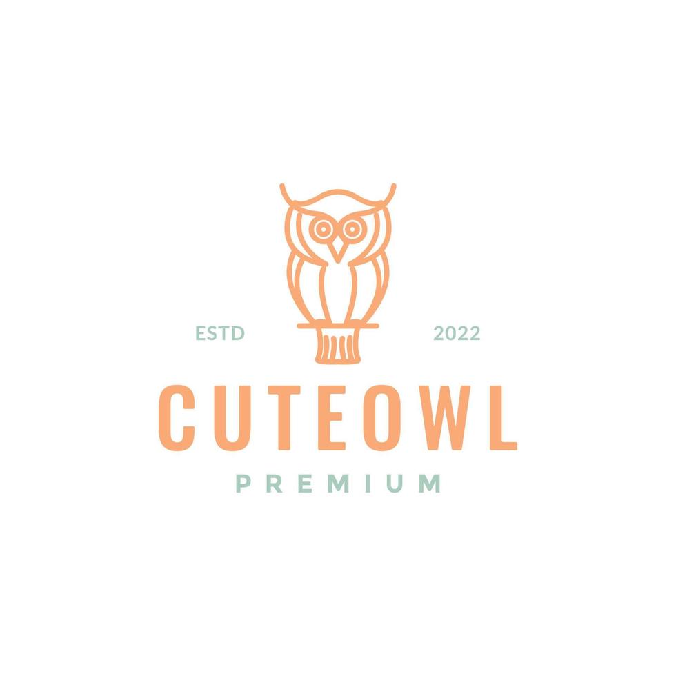 little owl owlet perched branch tree line modern minimal logo design vector