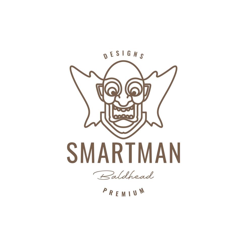 bald man smile happy science smart professor mascot line art cartoon logo design vector
