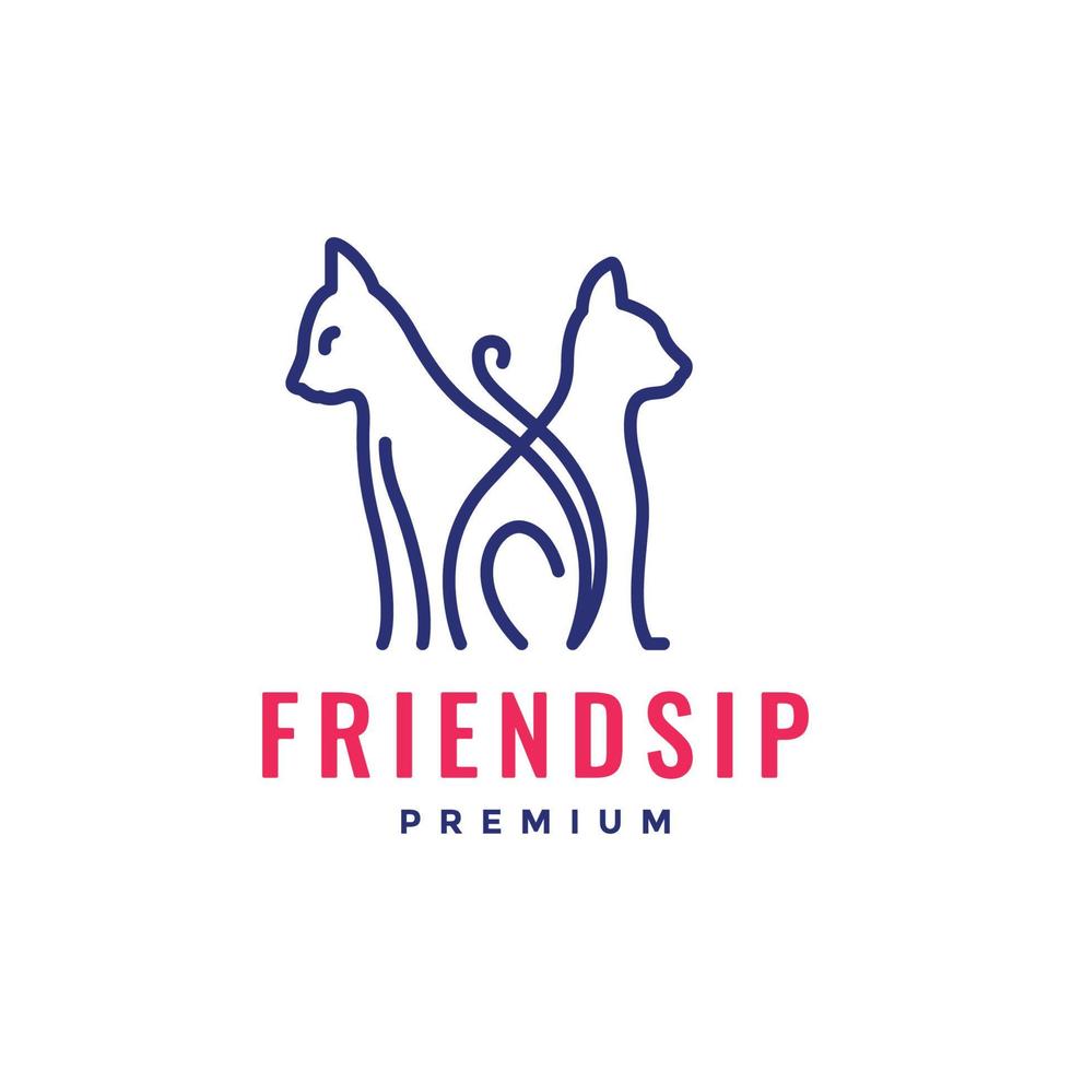 pets cat kitty kitten friend line art modern minimal logo design vector