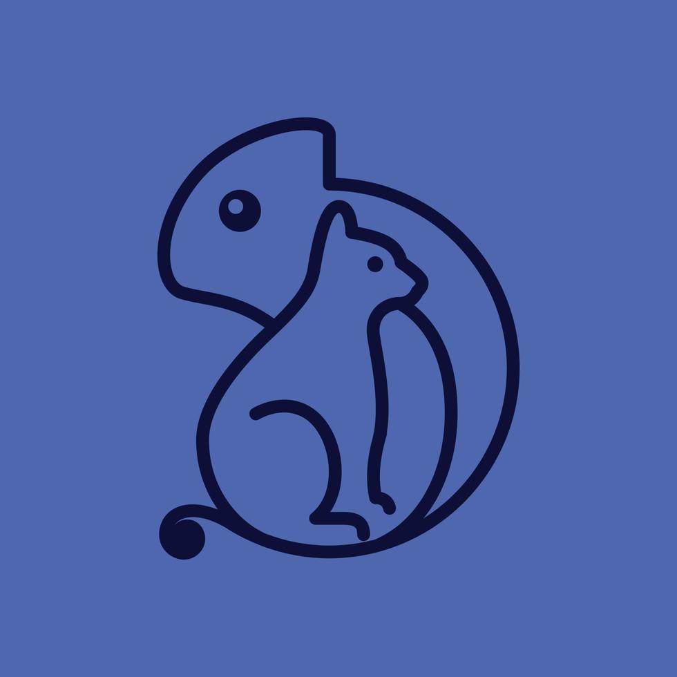 animal pets cat kitty kitten with chameleon circle geometric modern simple logo design vector