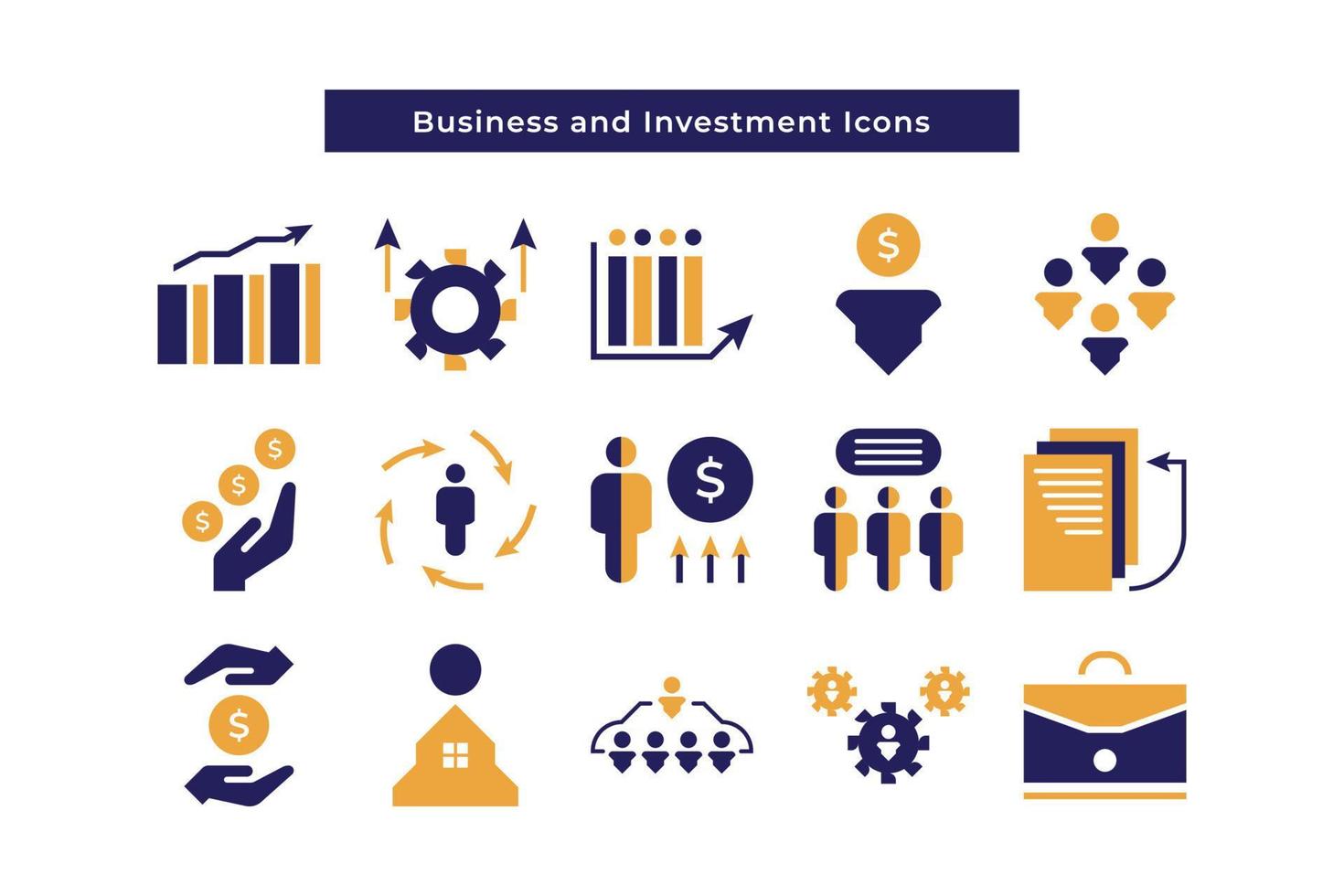Set of Business and Investment Icons. Contains Business People, Workplace, Human Resources, Communication, Team Structure and More vector
