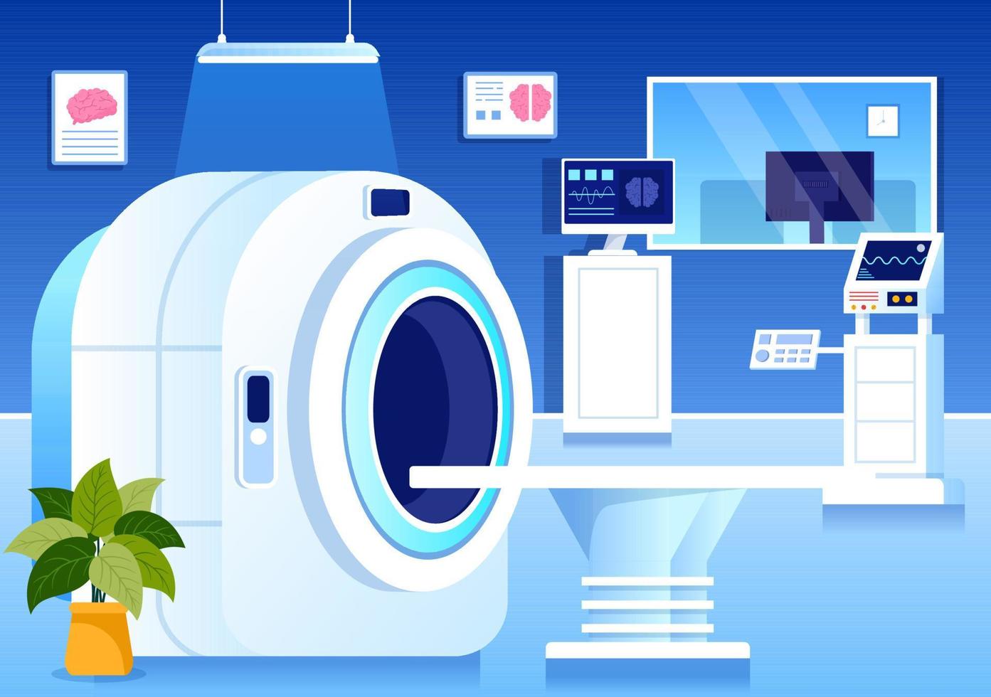 MRI or Magnetic Resonance Imaging Illustration with Doctor and Patient on Medical Examination and CT scan in Flat Cartoon Hand Drawn Templates vector