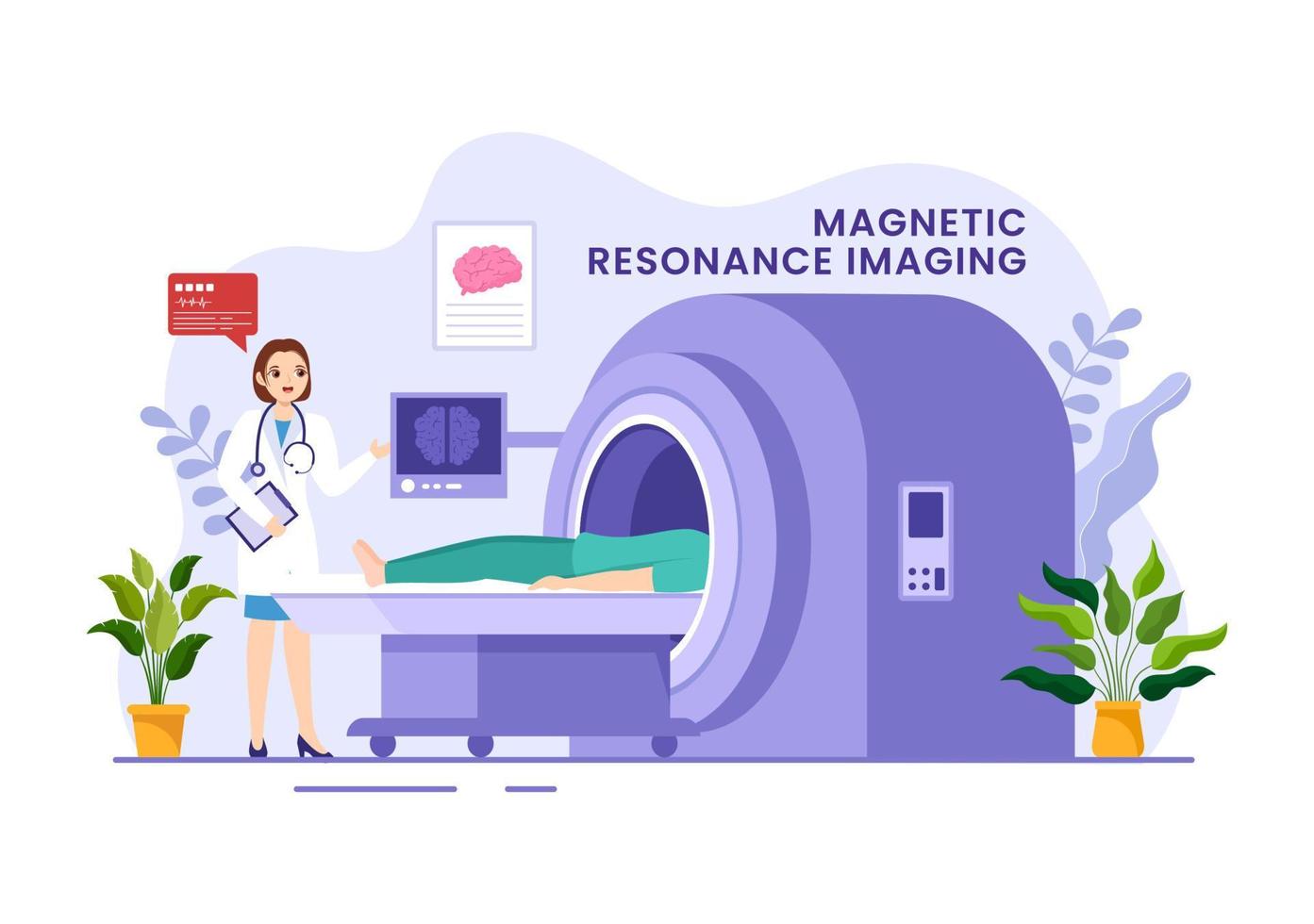 MRI or Magnetic Resonance Imaging Illustration with Doctor and Patient on Medical Examination and CT scan in Flat Cartoon Hand Drawn Templates vector