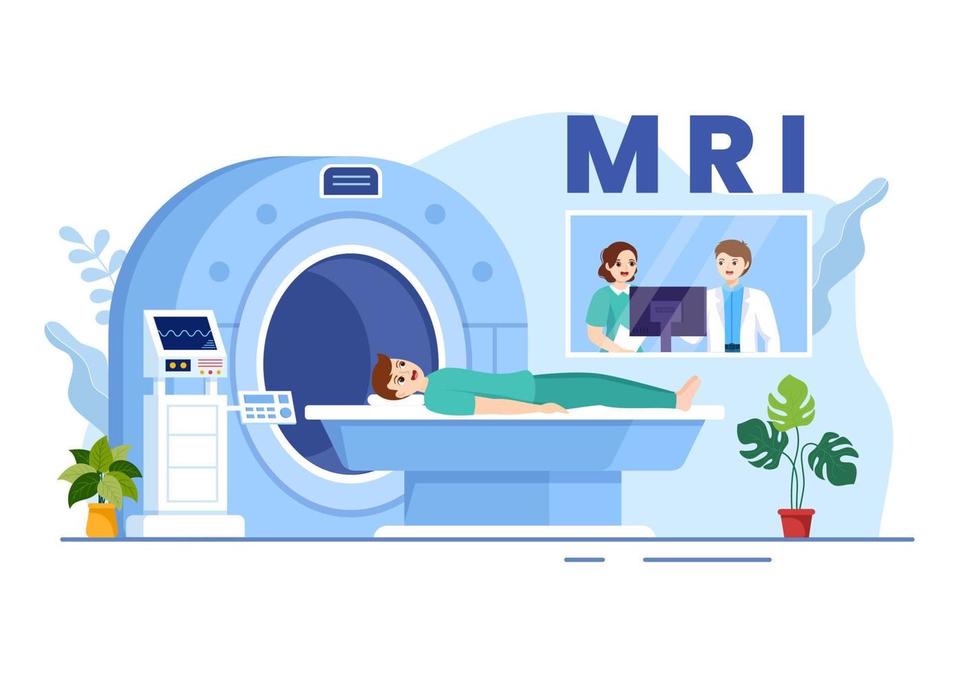 MRI or Magnetic Resonance Imaging Illustration with Doctor and Patient on Medical Examination and CT scan in Flat Cartoon Hand Drawn Templates vector