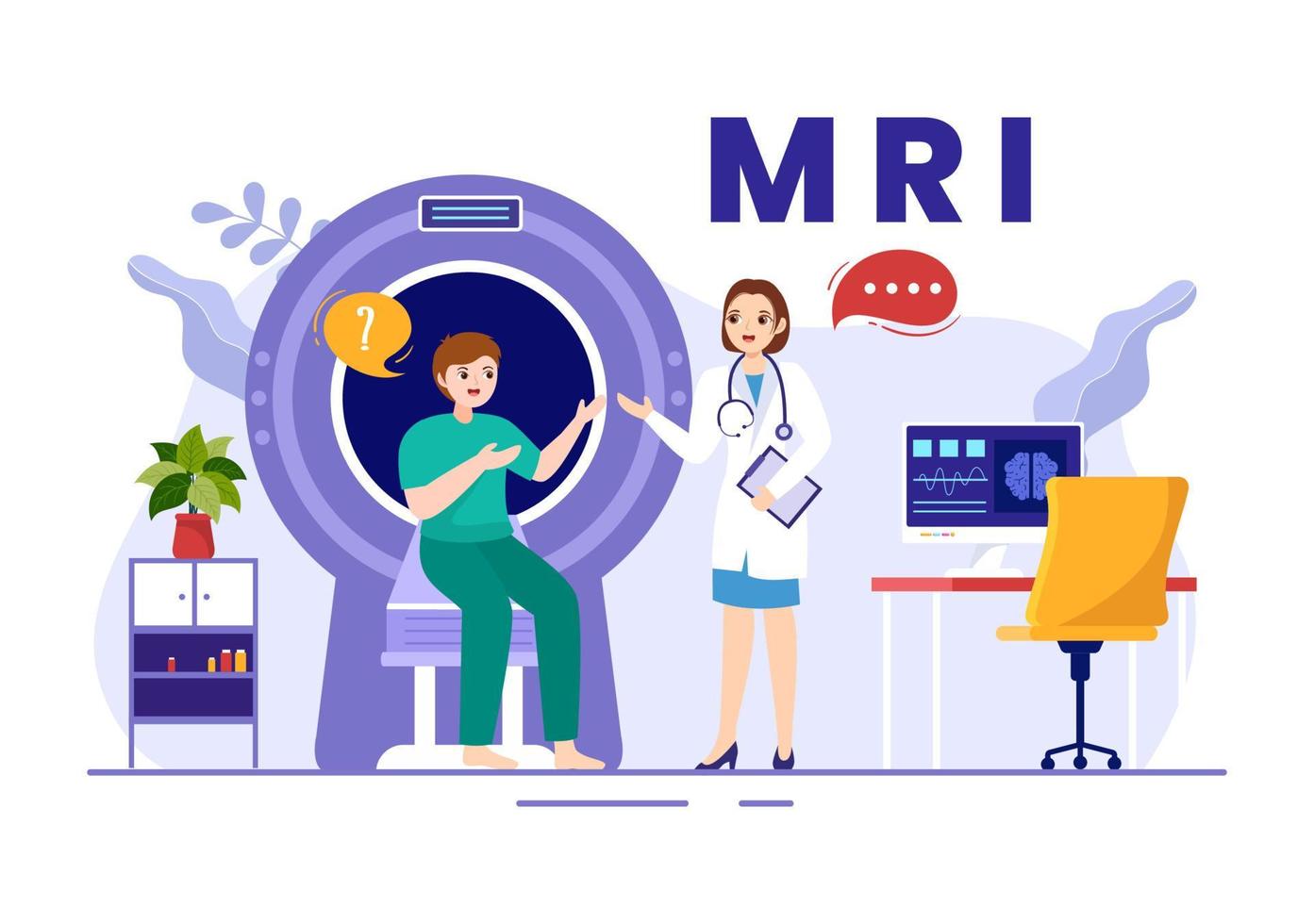 MRI or Magnetic Resonance Imaging Illustration with Doctor and Patient on Medical Examination and CT scan in Flat Cartoon Hand Drawn Templates vector