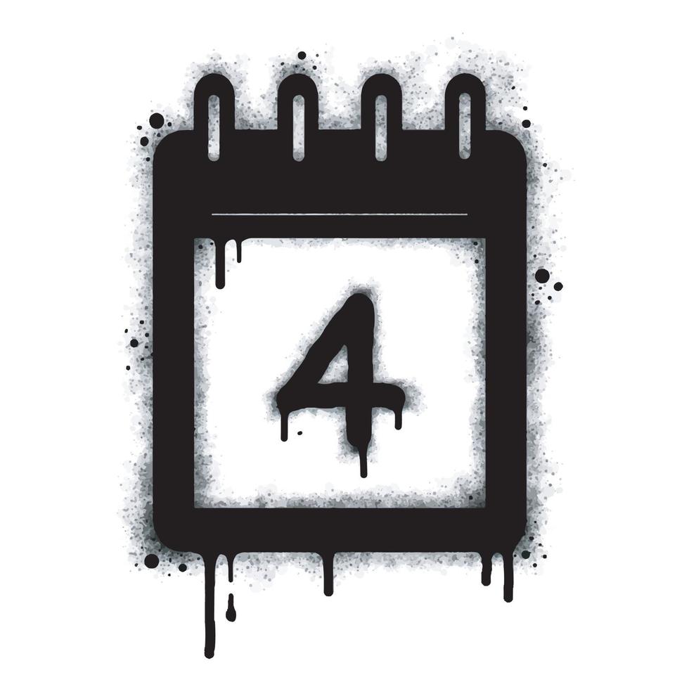 Spray Graffiti calendar icon isolated on white background. number four graffiti symbol with overspray in black on white. Vector illustration.