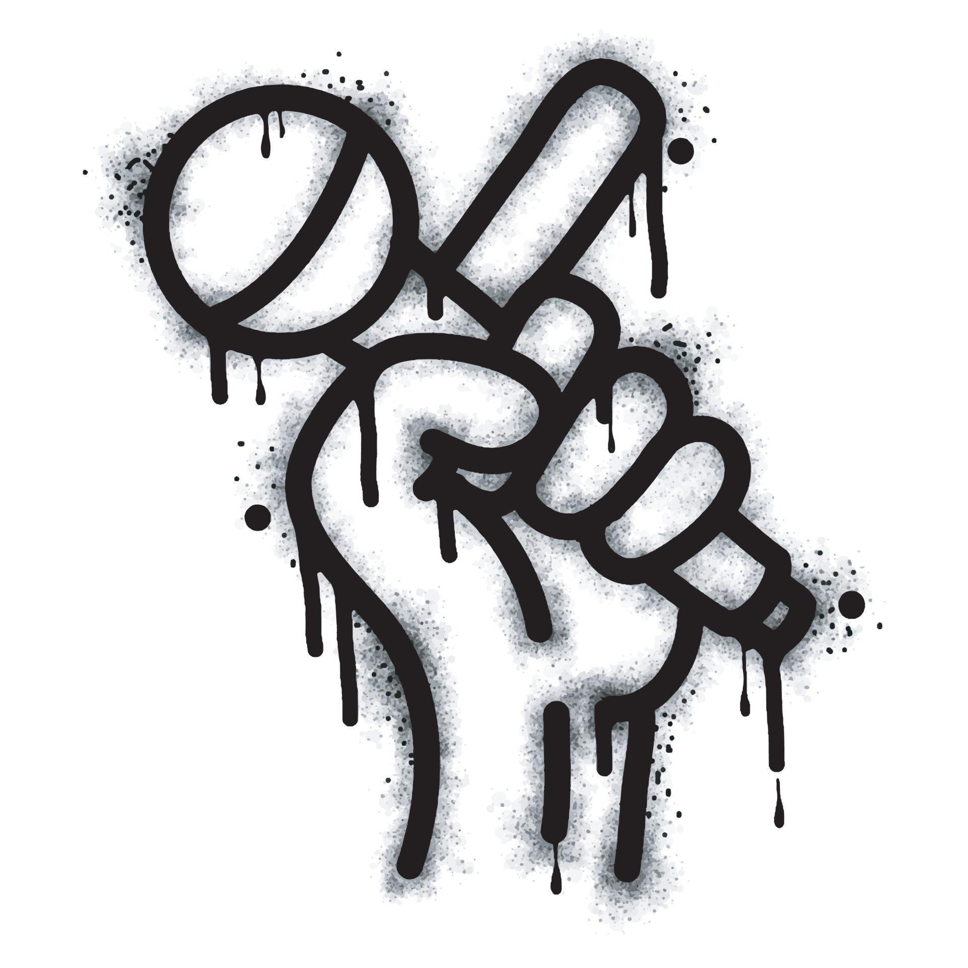 collection of hand with mic graffiti Spray painted black on white. Hand