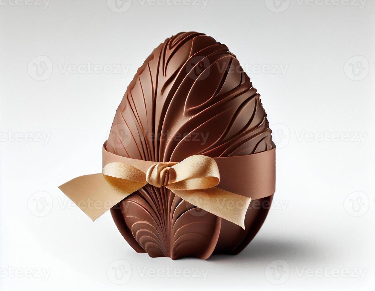 Wrapped chocolate easter egg on white background, created with photo