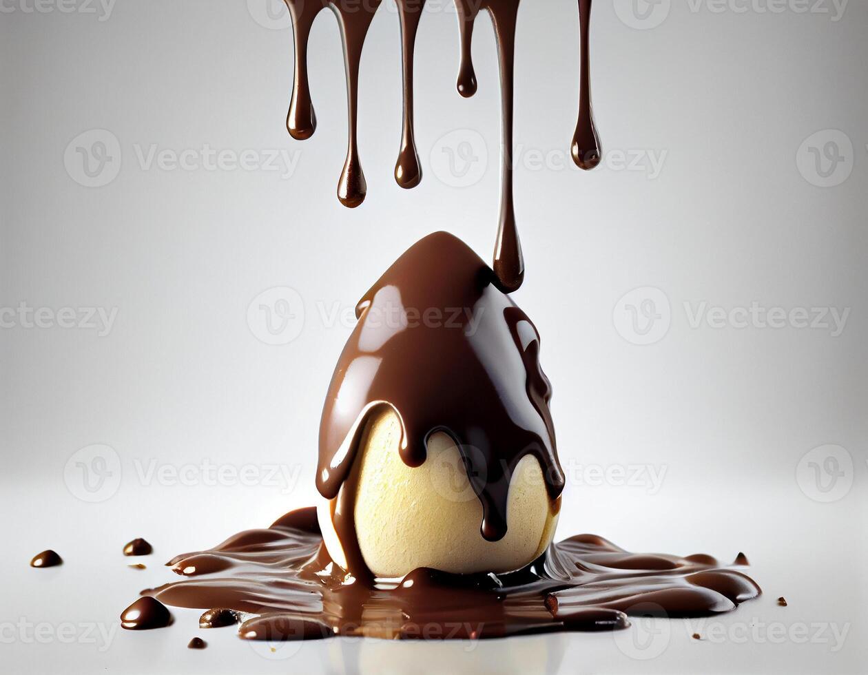 Chocolate Easter egg on white background, created with photo