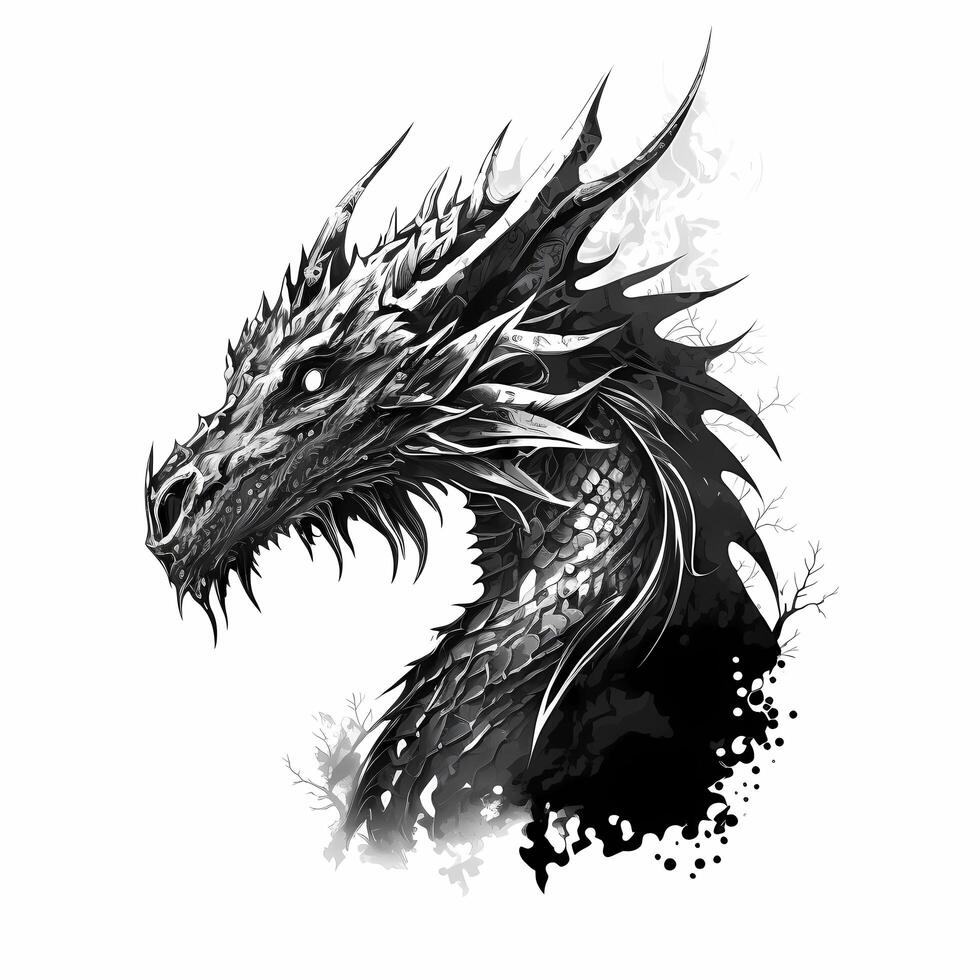 dragon black and white photo