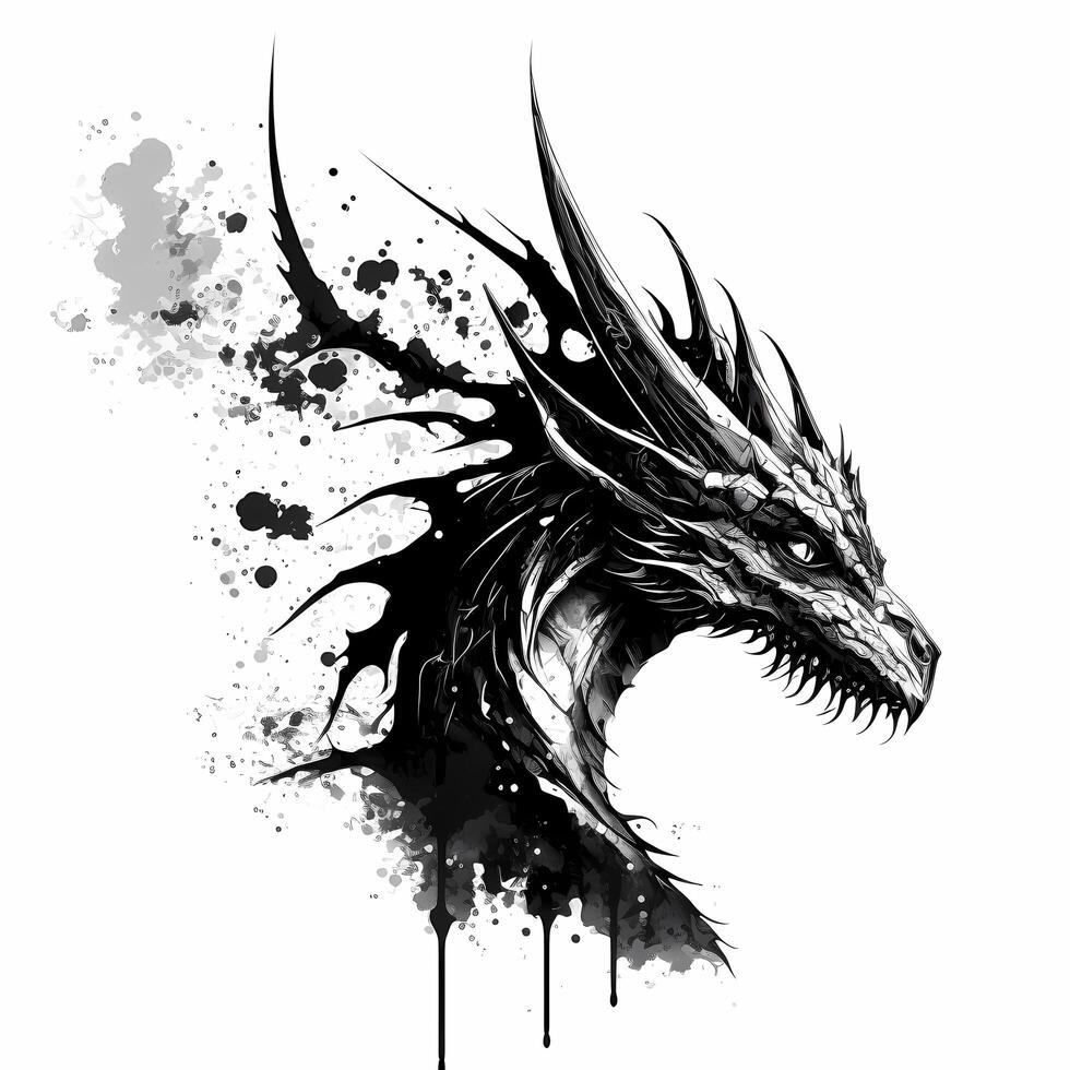 dragon black and white photo