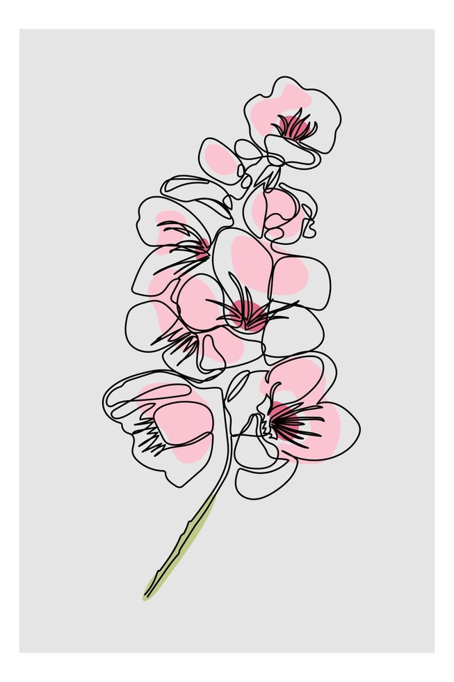 Sakura in one line. Romantic poster. Vector isolated icon.