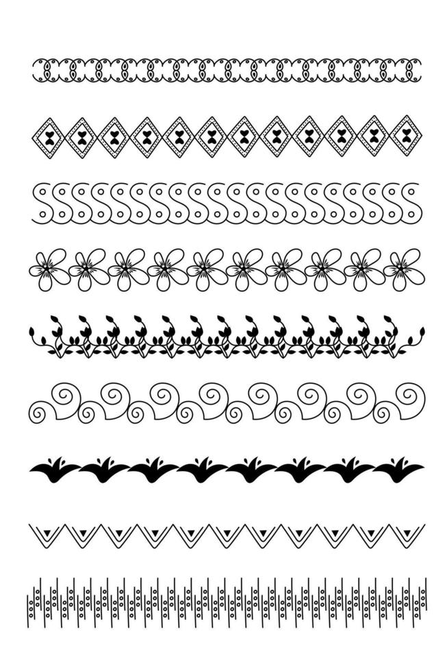 Set of hand drawn decorative brushes for dividers, ornaments, frames, borders and design elements. Vector brushes are included in the Pattern Brushes panel.