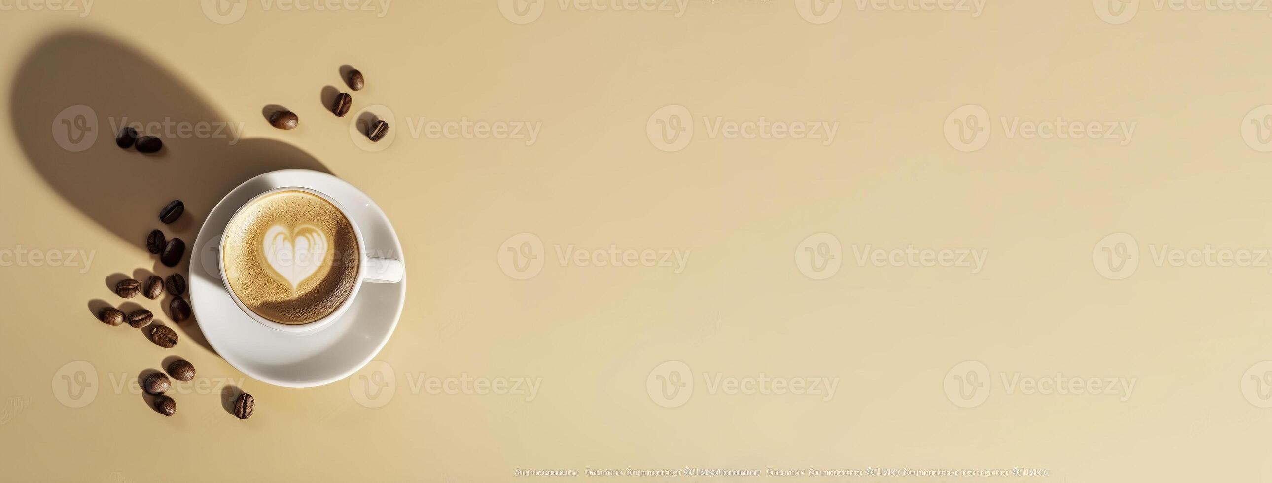Cup of capuccino on pastel background with copyspace, created with photo