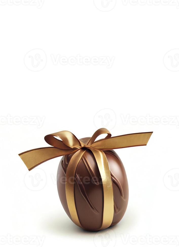 Wrapped chocolate easter egg on white background, created with photo