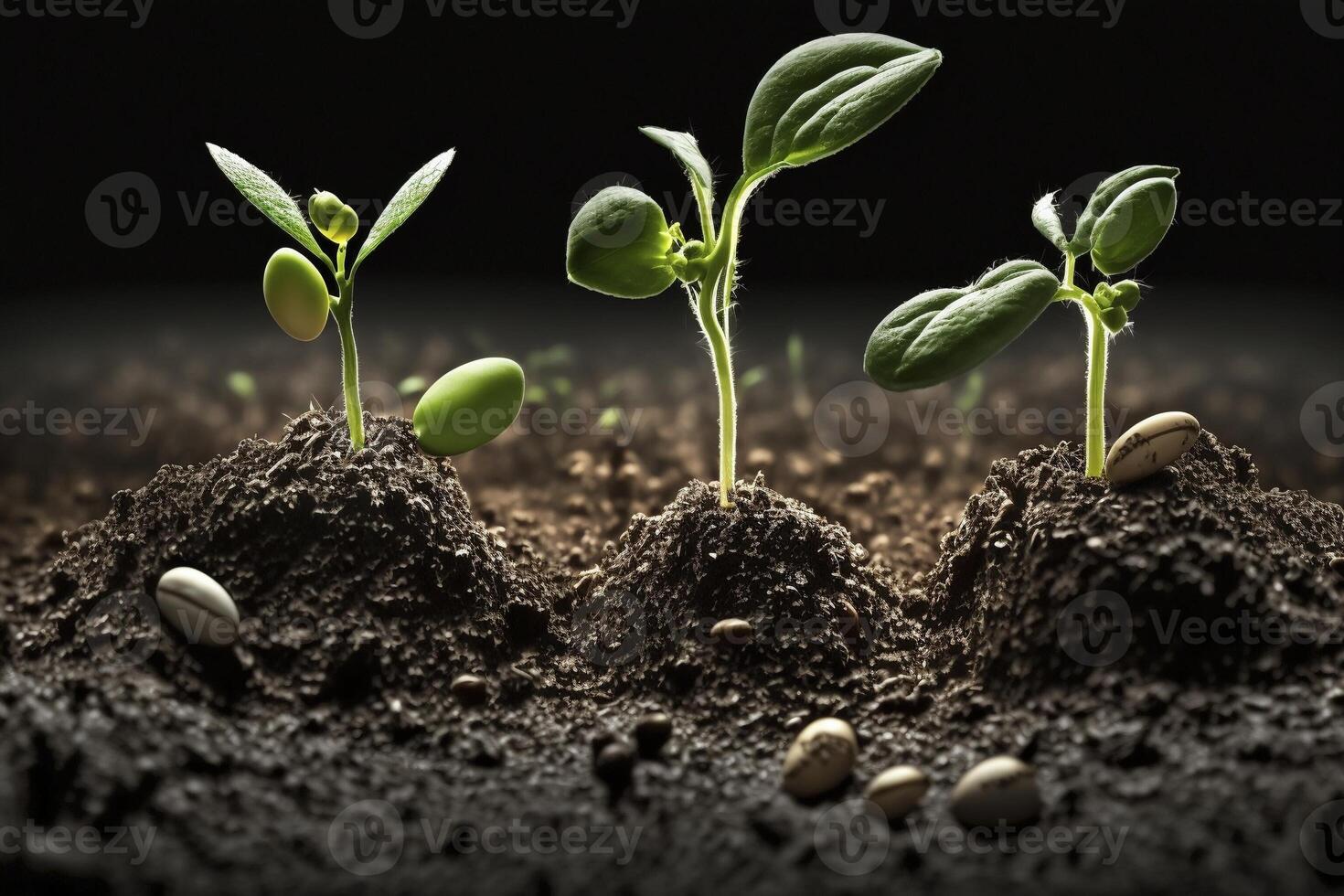 Seeds growing from the ground, created with photo